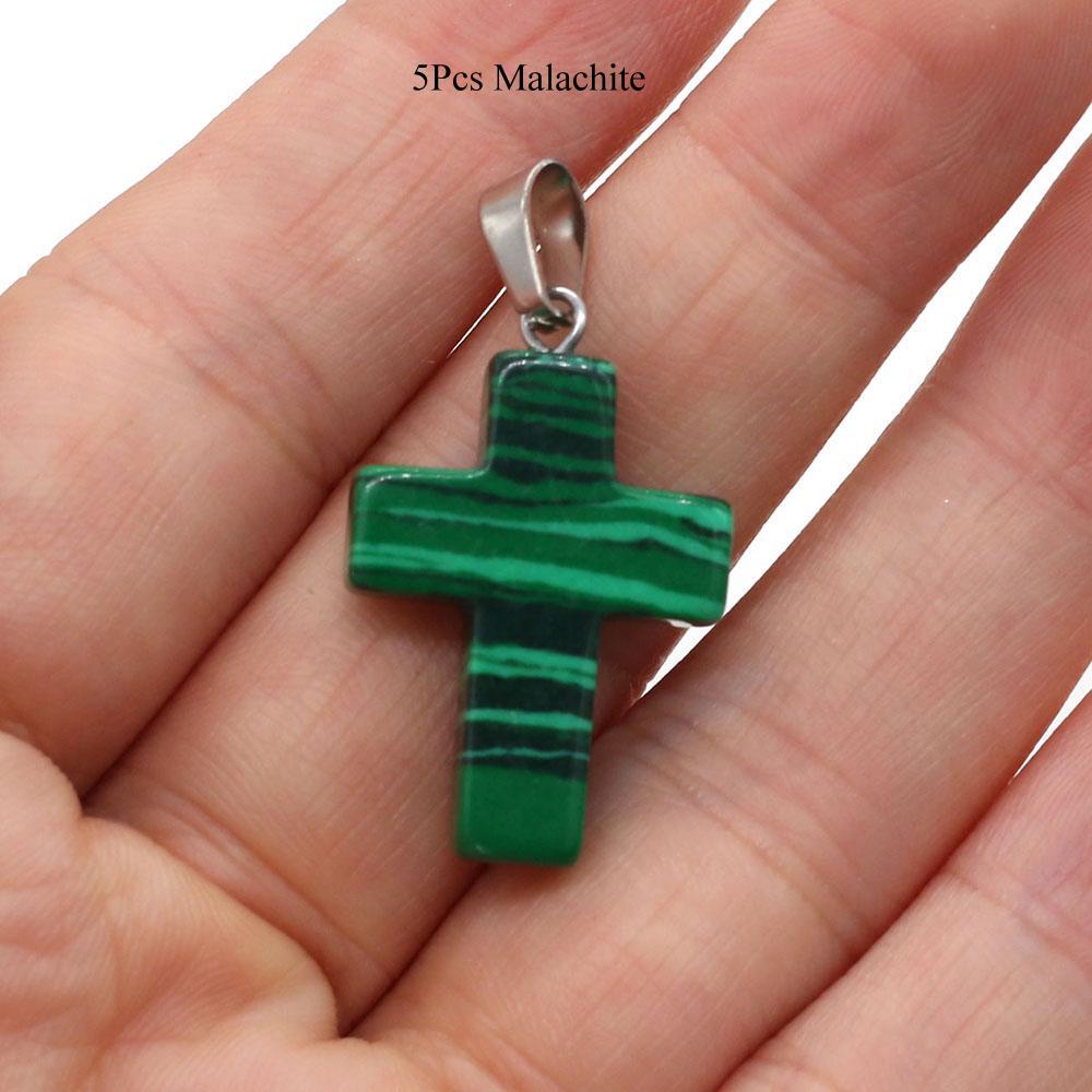 5Pcs Natural Stone Quartz Pendants Exquisite Cross-shaped Semi-precious Charms for Jewelry Making DIY Necklace Accessory Easter Gifts