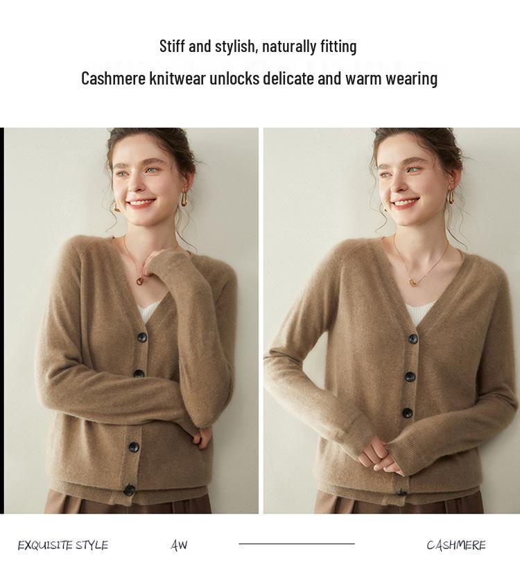 Women's Autumn/Winter Twelve-Needle V-Neck Cashmere Cardigan - Skin-Friendly, Slimming Knit Outerwear Sweater