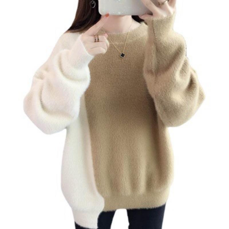New women's clothing loose outer wear trendy lazy style spring and autumn bottoming shirt autumn clothing mink fleece pullover sweater women