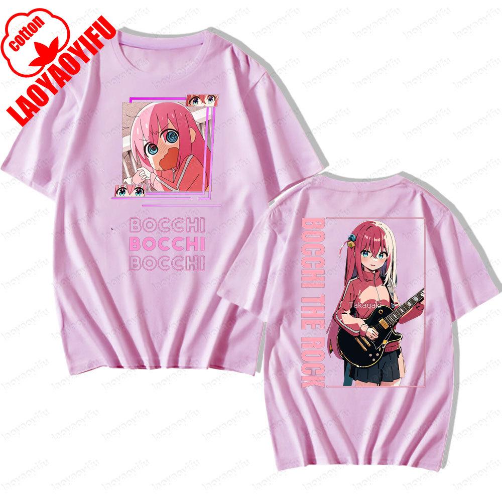 BOCCHI THE ROCK Cute Cartoon Girl Daily Life T Shirt Men Women Universal Crewneck Cotton Short Sleeve Rock and Roll Lover Tee