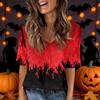 Women's Casual V-Neck Short Sleeve Blouse with Halloween Print