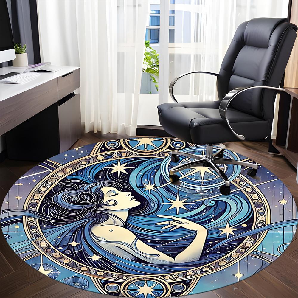 1pc Celestial Mermaid Office Round Area Rug, Indoor Mat Suitable For Office, Under Office Chairs Bedroom Living Room Home Decor, Room Deco