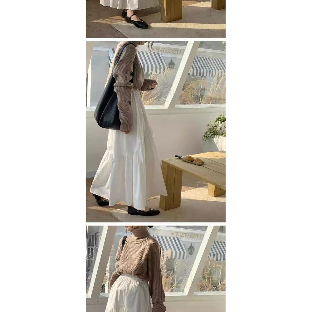 Damen Schick Einfach Plissiert Patchwork Elastischer Bund A-Linien Midilanger Rock