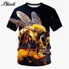 Summer Round Neck 3D Honeybee Pattern Print Top Fashionable Casual Short Sleeved Men's T-shirts