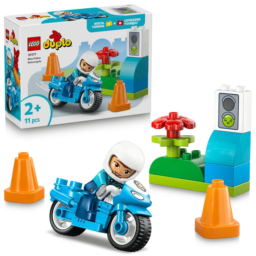 

LEGO DUPLO Police Motorcycle Toy Playset 10471 Blue Educational Vehicle Gift for Boys and Girls 1.5 2 4 Years Old Toddler