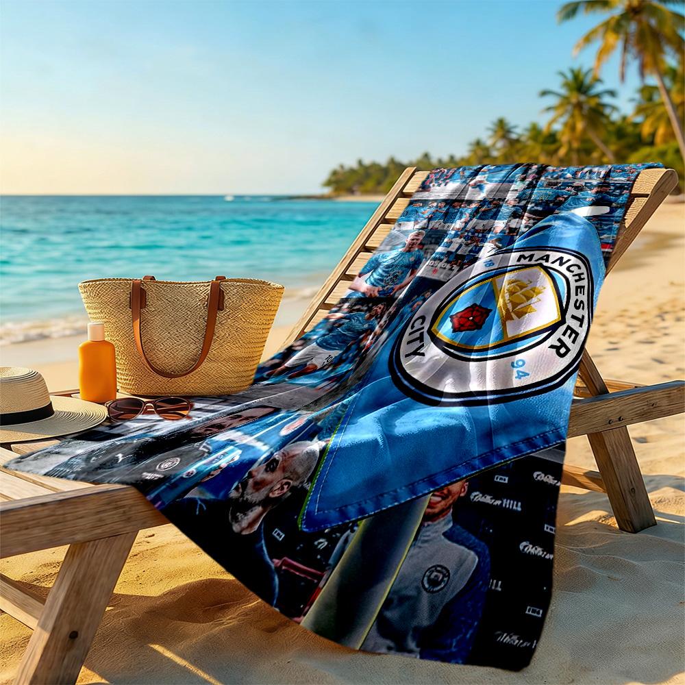 Asciugamano da Spiaggia Stile Manchester City FC Morbido Resistente Asciugatura Rapida Confortevole Leggero Adatto per Nuoto, Palestra, Campeggio, Yoga Vacanze