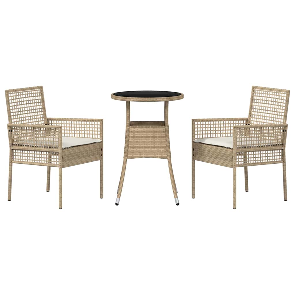 Garden Dining Set 3 pcs Beige Poly Rattan