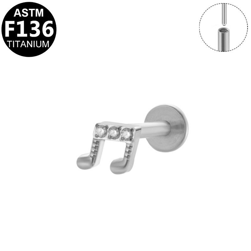 G23 Titanium Alloy Musical Note Zircon Piercing Jewelry: Lip, Philtrum, Cochlea Studs.