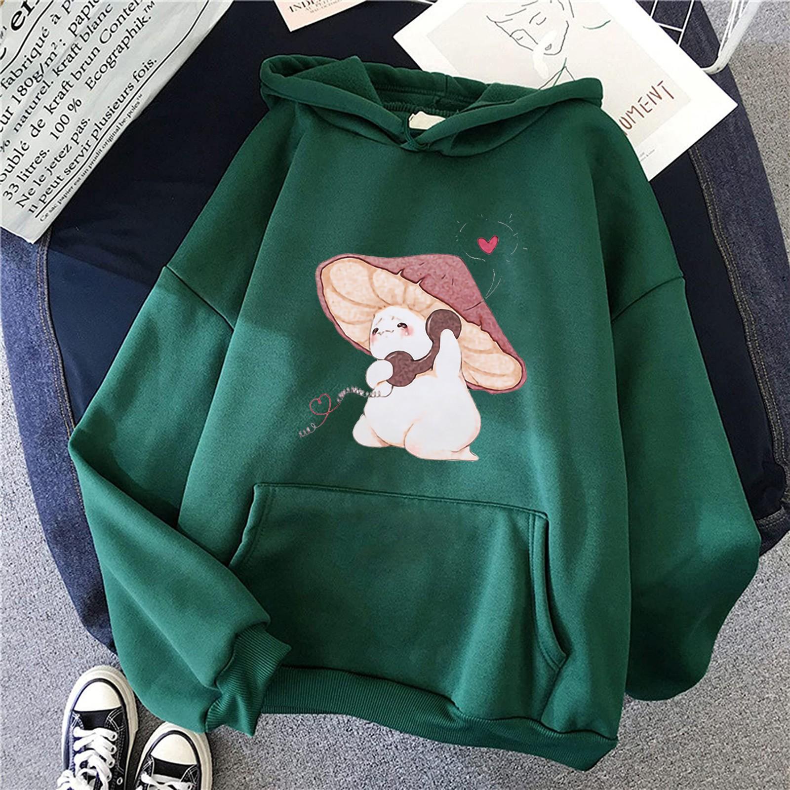 Women s Fashion Casual  Print Hooded Sweatshirt Loose Sports Tops Pullover L зелёный