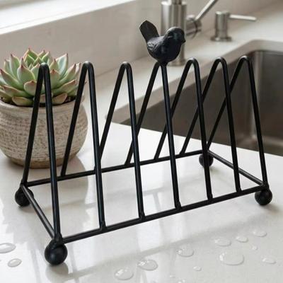 Retro Kitchen Dish Organizer Decorative Rust-Resistant Metal Dish Rack Layered Bird Design Plate Storage Rack Home