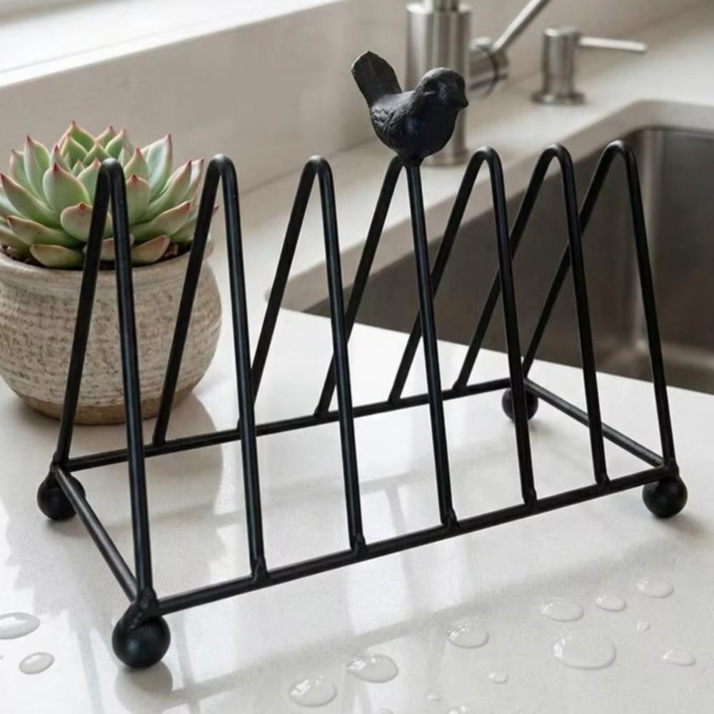 Retro Kitchen Dish Organizer Layered Decorative Metal Dish Rack Bird Design Rust-Resistant Dish Storage Organizer Kitchen