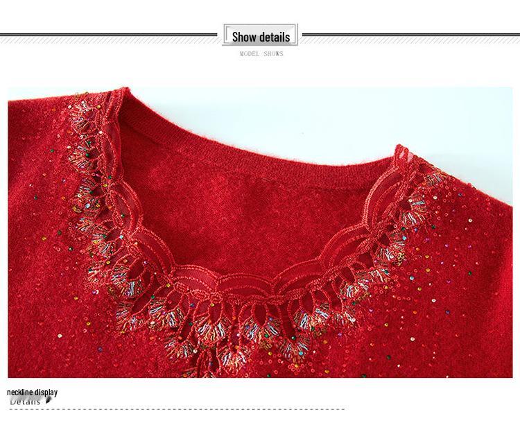 Wollstrickjacke für Frauen mittleren Alters - 100% Reine Wolle, Modischer Herbst-/Winterstrick, Rundhals-Pullover für Mittelalte & Ältere