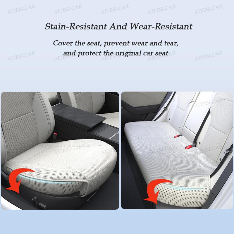 AABLU1 For Tesla Car Cushion Nappa Leather Breathable Non-slip Car Seat High Rebound Pad Seat Cushion Four Seasons Universal Auto Seat
