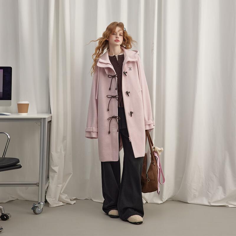 UNIFREE Women's Elegant Mid-Length Wool Coat with Bow Detail