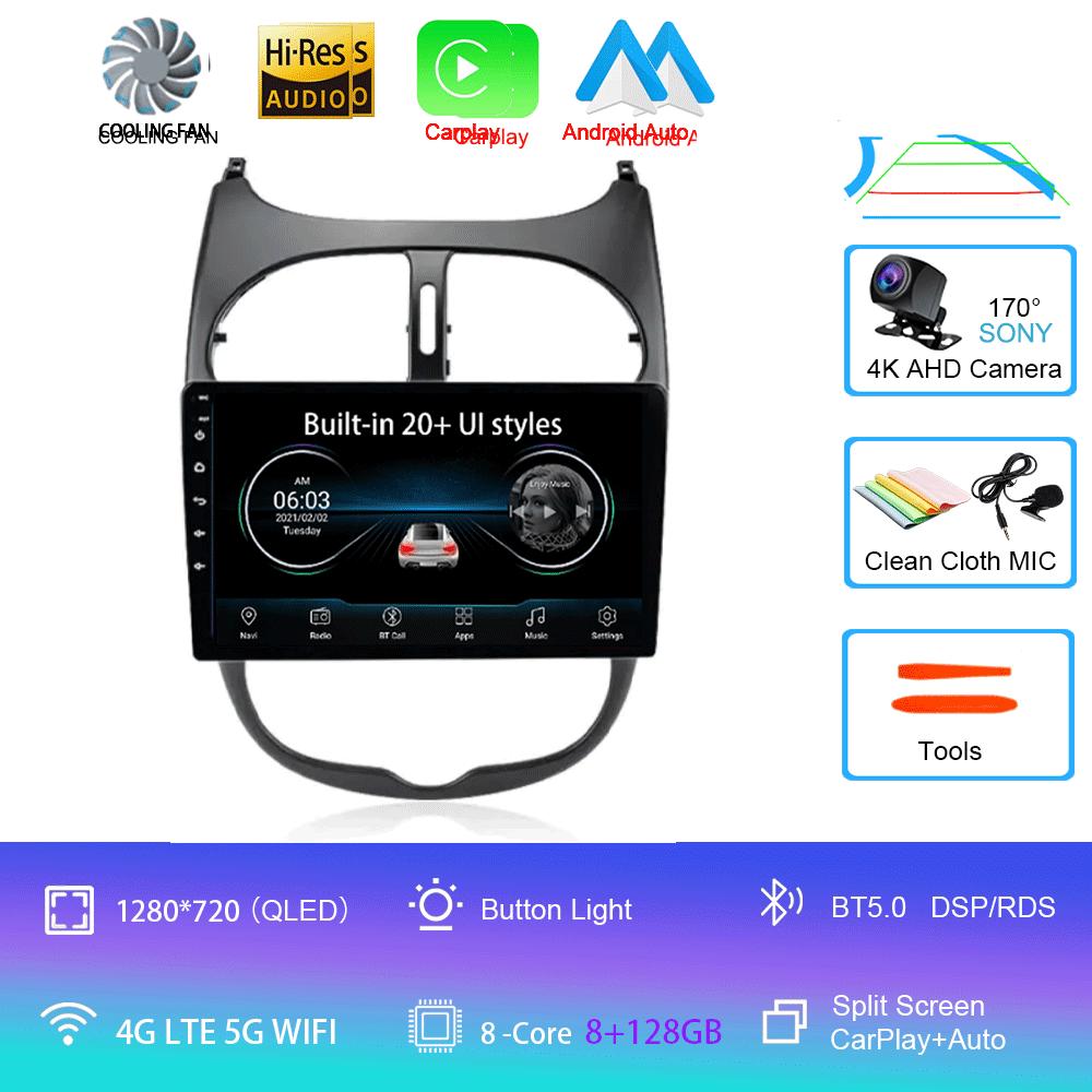 Android 14 2 Din Carplay Auto For Peugeot 206 CC SW C2 2001-2008 Car Radio GPS Multimedia Video Player Stereo WIFI+4G DSP