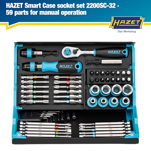 HAZET 2200SC-32 Bit Set, 59-piece, 1/4-inch (6.3mm), Smart Case, Magnetic Closure, Torx/Hex/Phillips/Slotted, Chrome Vanadium Steel, Foldable, Compact