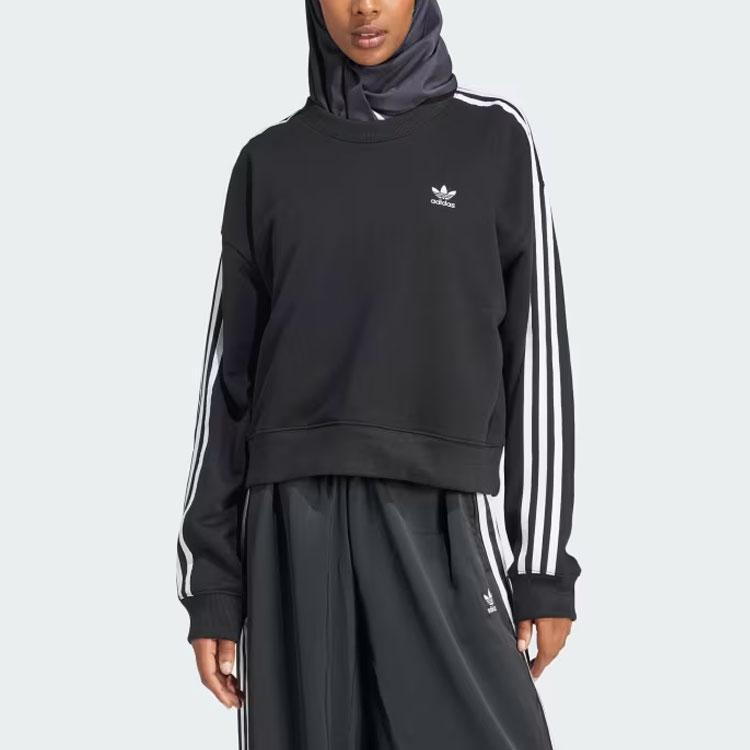 Adidas Womens 3-Stripes Crew Sweatshirt Black Women Streetwear IR5522