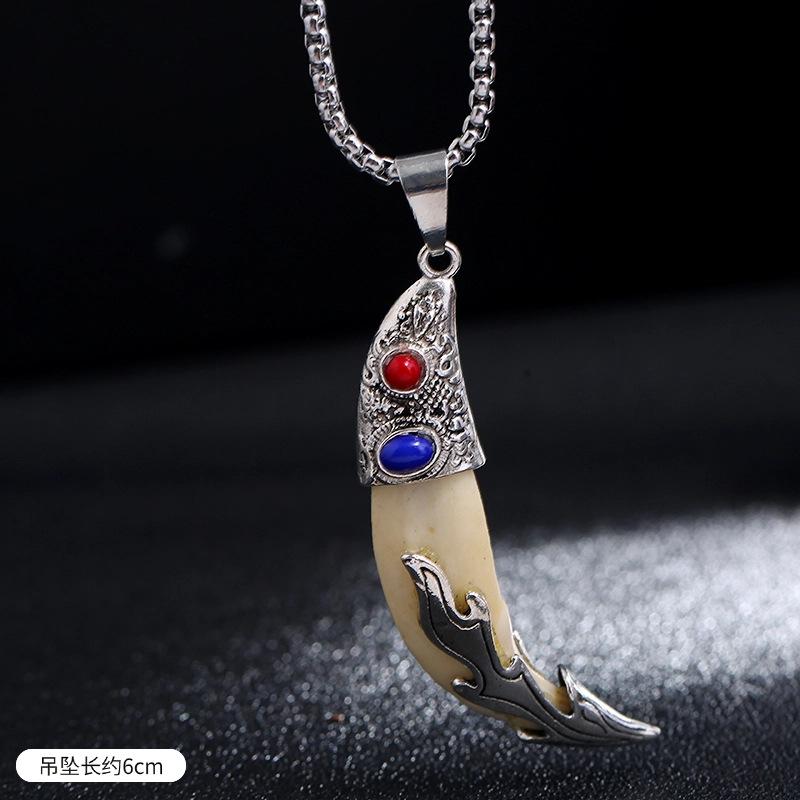 Wolf Tooth Pendant Necklace - Men's and Women's Stainless Steel Pendant Necklace Decorative Jewelry