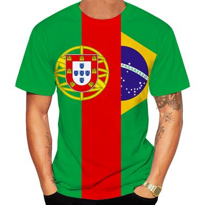 2024 neue Mode Portugal und Brasilien Flagge 3d T Hemd Männer/Frauen Casual Rundhals Kurzarm Sport T-shirt