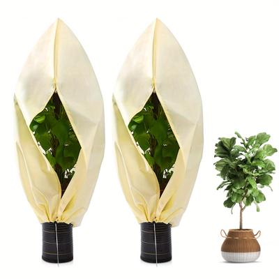 1pc 80*120cm Winter Protection Bag Against Freeze For Plant Cover Garden Plant With Zip Drawstring Breathable