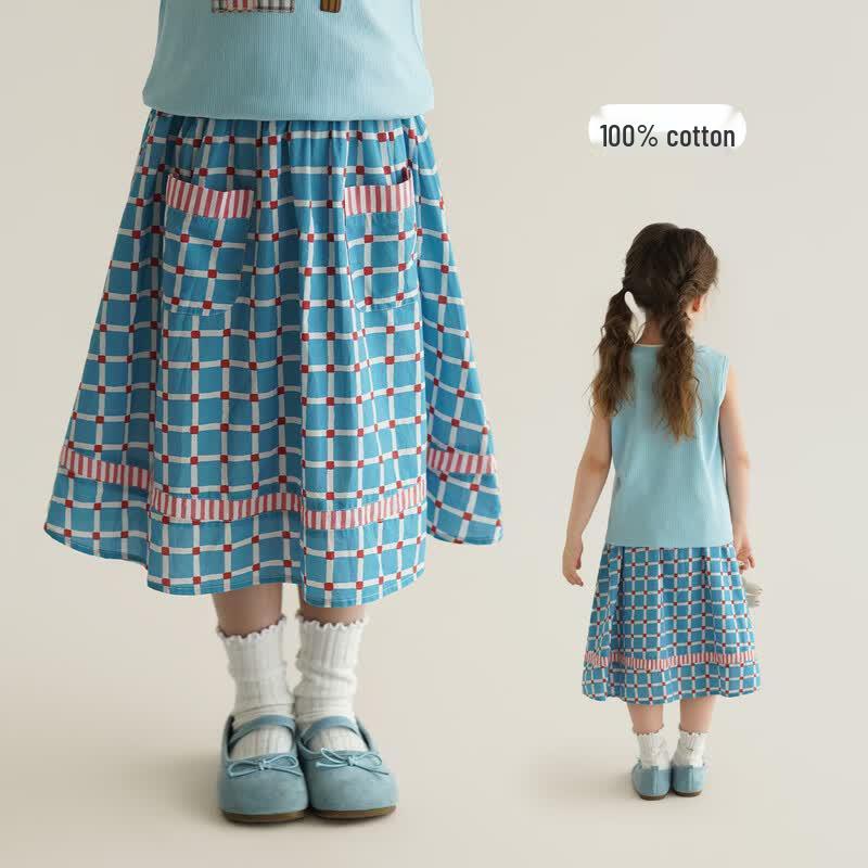 Girls  Summer Retro Plaid A-line Skirt 80