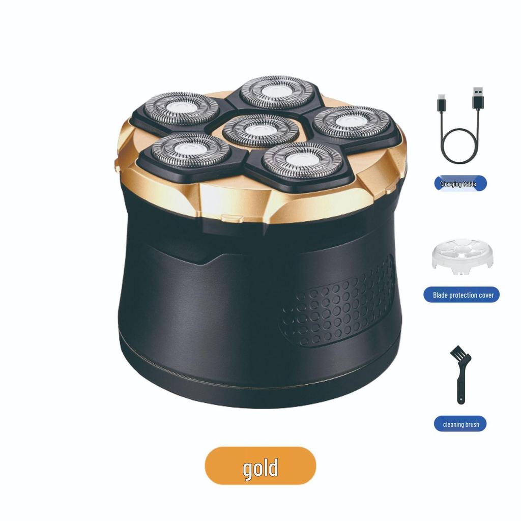 High-Power Magnetic Electric Shaver for Head & Beard with Six Blades