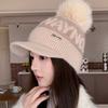 Duck tongue wool hat women's autumn and winter thickened warm ear protection hairball hat shopping cycling cold-proof knitted hat