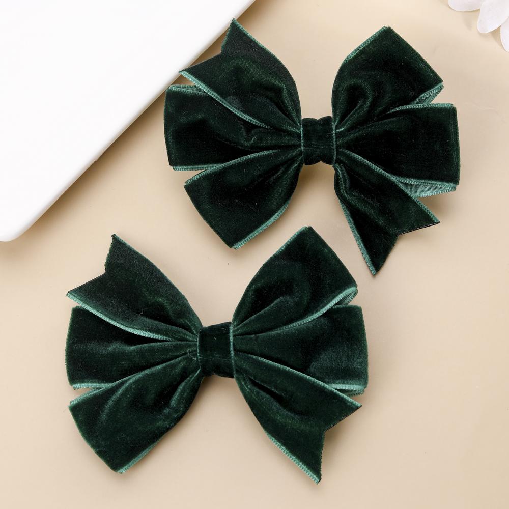 2PCS Velvet Bow Girls Hair Clip Sweet Retro Red Green Bow Hair Clip Handmade Hair Clip Headwear Children's Hair Accessories