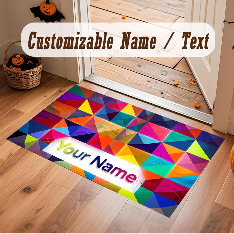 Neon Colorful Theme Crystal Velvet Floor Rug Personalized Custom Name Text Warm Carpet Home Decoration