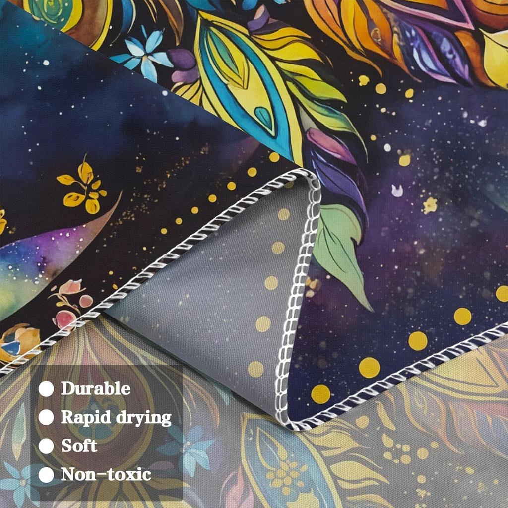 Bohemian Peacock Feather Mandala Tapestry, Colorful Floral Print with Starry Galaxy Background Large Wall Hanging for Bedroom