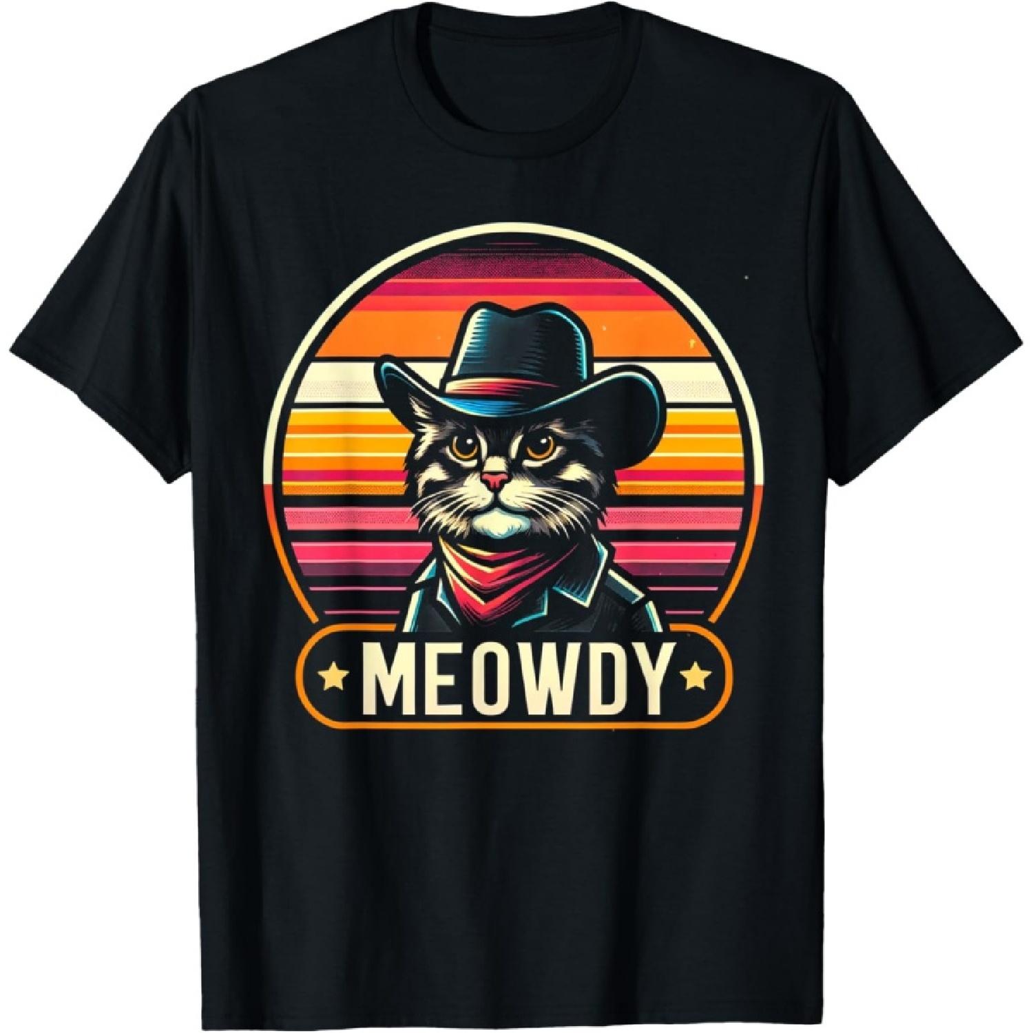 Meowdy Cowboy Cat Country Western Funny Cat T-Shirt S