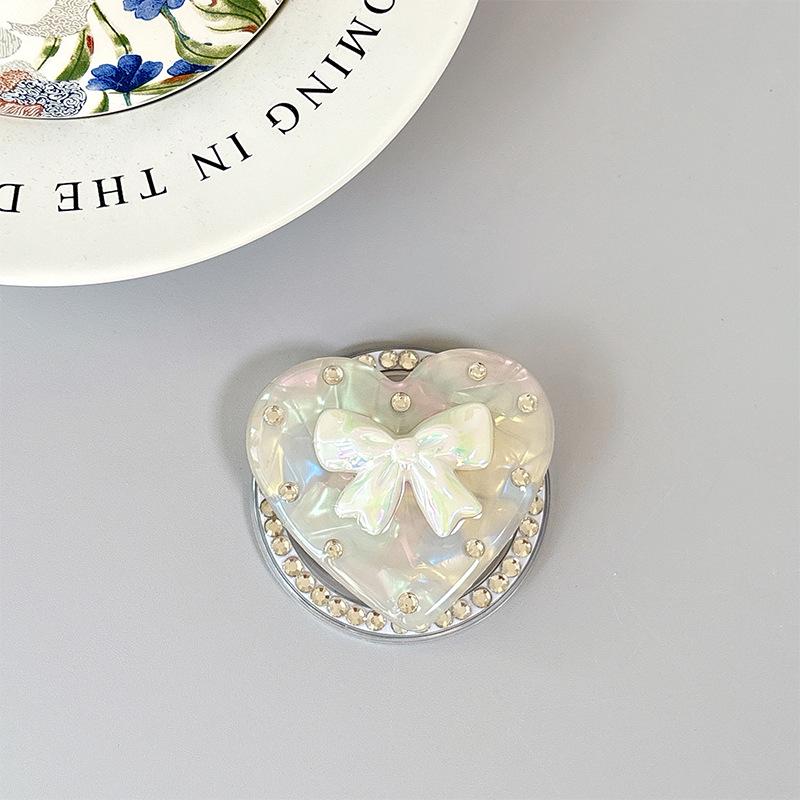 Iridescent Heart Rhinestone Phone Holder: Shell Pattern Magnetic Airbag Support Ring