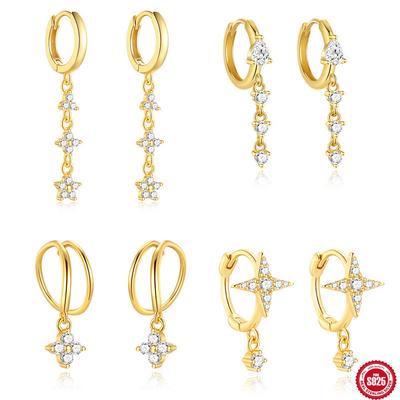 S925 Sterling Silver Light Luxury Ear Buckle Water Drop Five-Petal Flower Inlaid Zircon French Earrings Women'S Fashion Explosion