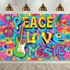 Retro Hippie Peace Sign & Guitar Tapestry, Vibrant Psychedelic Wall Art for Home & Party