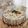 Halloween-Themed Tablecloth, Pumpkin, Bat And Haunted House Motifs, Orange Checkered, Round And Rectangular Tablecloths