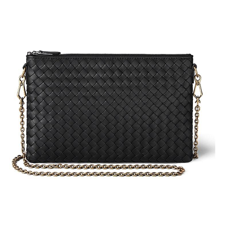 

Bottega Veneta Woven Chain Zipper Closure Lambskin and Brass Messenger Bag for Women Black One Size-Basic Set (Bag+Dust Bag) чорний