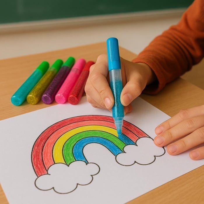 Pack mit 6 Glitzerklebestiften, sortierte Farben, für Kinder und Schule