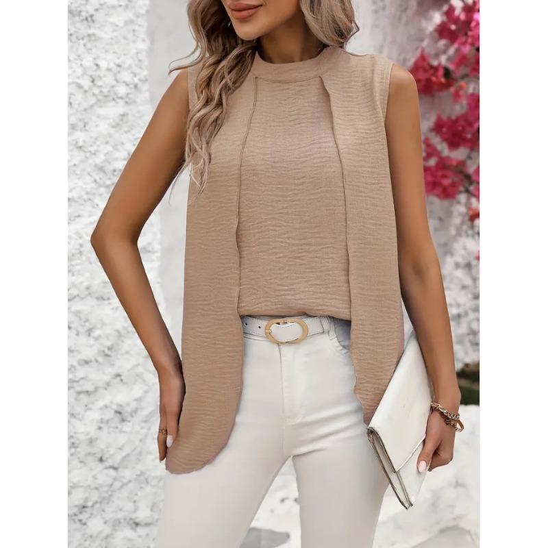 IHUASU Fake Two Shirt Design Sense Stitching Shirt Top