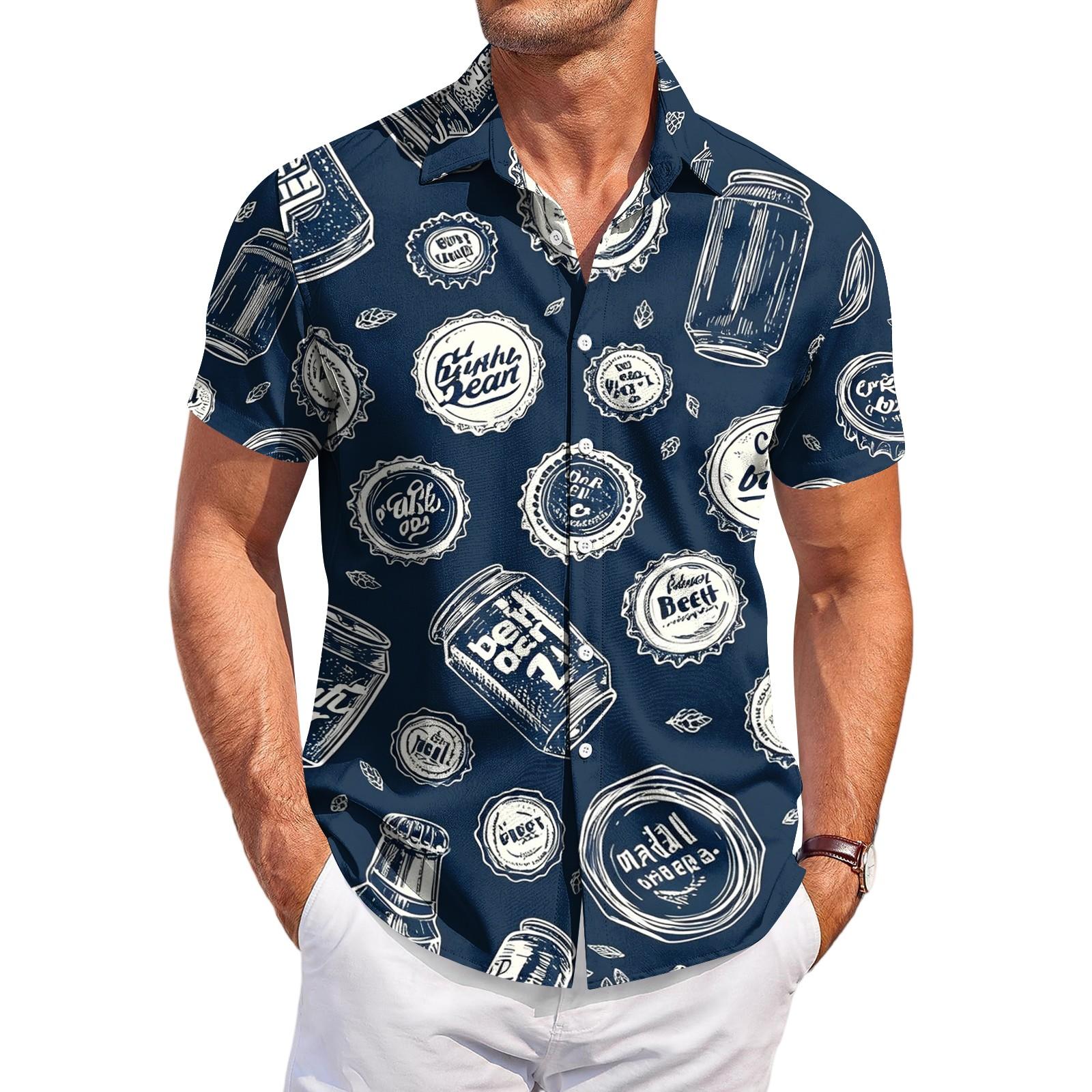 Men s Casual Short Sleeve Button Down Shirt Oktoberfest Beer Mug Pretzel Heart Print Lightweight Summer Shirt L чёрный