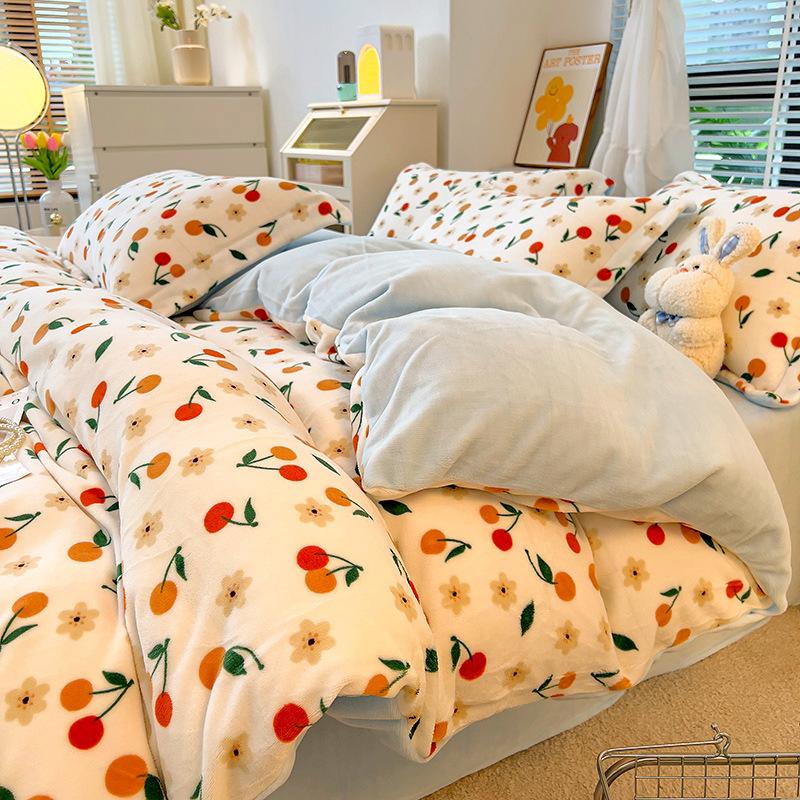 Ins Verdickter Milchsamt Vierteiliges Set Warmer Korallensamt Tagesdecke Bettbezug Flanellbettwäsche
