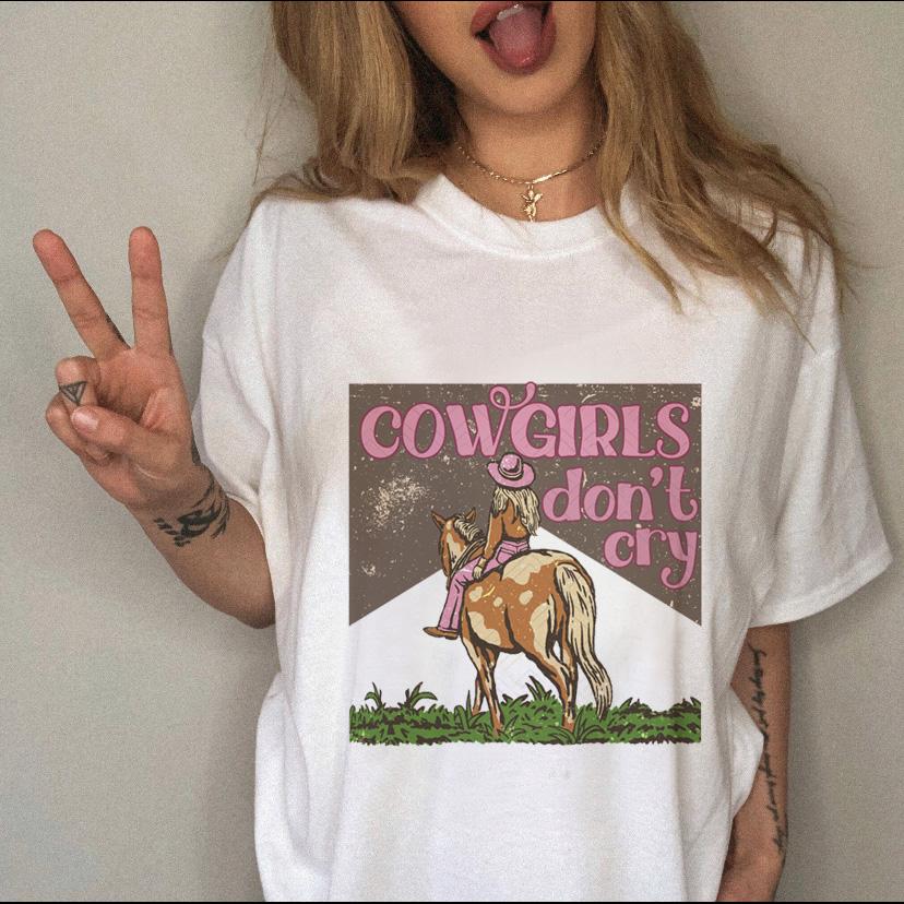 Women's T-shirt Western Cowboy Cartoon Letter Print Funny Cute Short Sleeve Ladies Fashion Casual Summer Women's T-shirt Graphic