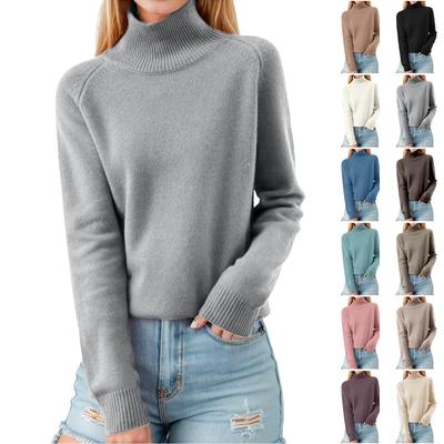 Damen Pullover Langarm Strick Casual Lose Einfarbig Oberteile Stehkragen Langarmshirt Winter Casual Sweatshirt Casual Rollkragenpullover
