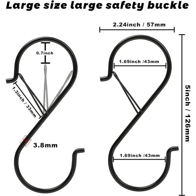 5pcs 5inch Metal S Shaped Hook with With Safety Buckle for Hanging Kitchen Utensils/Plants/Pots & Pans/Clothes, Hats