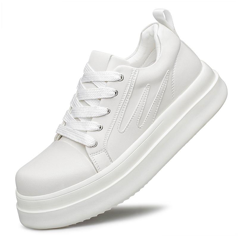 Men s Height-Boosting White Genuine Leather Casual Shoes with Thick Sole 44