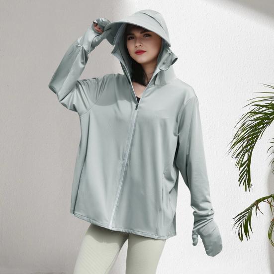 Women's UPF 50+ Sun Protection Hoodie Sleeve Sun Shirt with Full Zip-Up Long Gloves