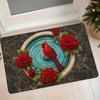 1pc Flannel Doormat, Cardinal Bird Red Rose Marble Pattern Entryway Mat, Bathroom Absorbent Non-Slip Artistic Floor Mat