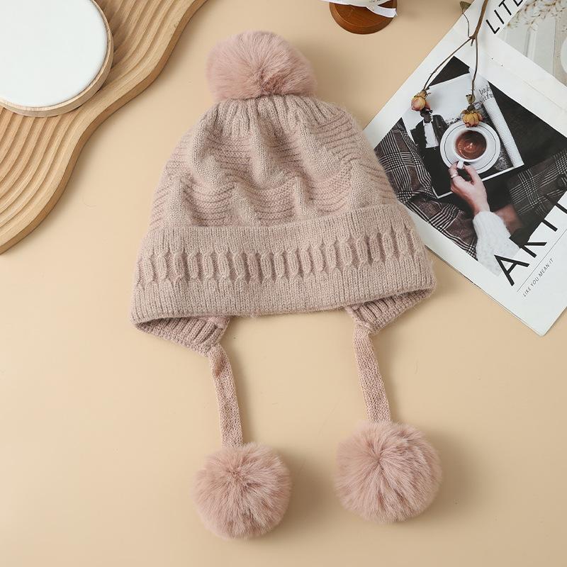 

Женская треугольная полосатая шапка из кроличьего меха, вязаная из шерсти, осенне-зимняя женская шапка с напуском, утолщенная, теплая one size