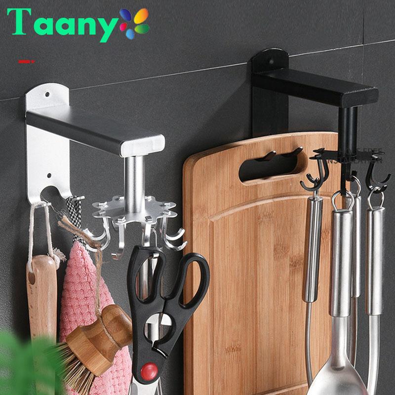 Kitchen Rotating Hook Free Punching 360 Degree Rotating Rack Wall Hanging Creative Space Saving Spatula Aluminum Storage Rack