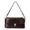 Aidrani  Crocodile Pattern Brown Shoulder Bag Retro Flap Handbag with Metal Lock