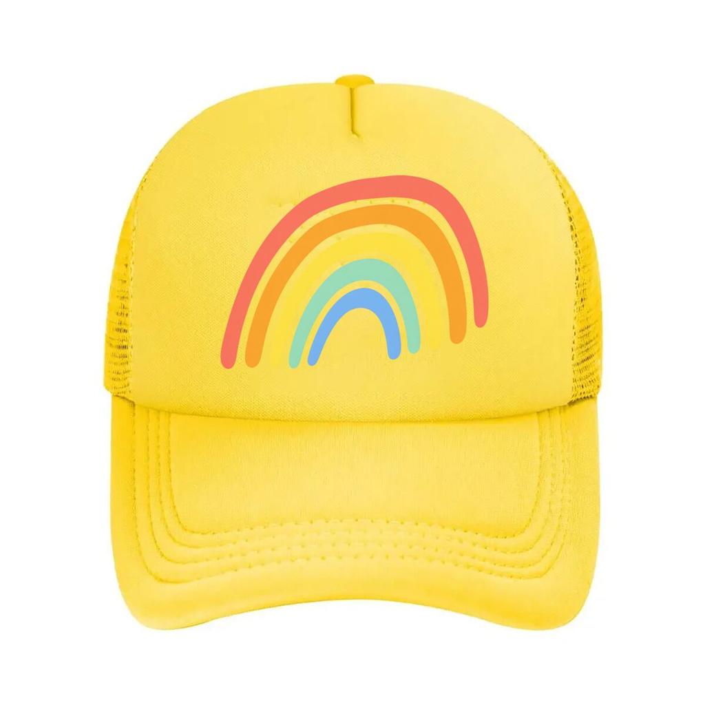 Retro Rainbow Arch Minimal Graphic Mesh Baseball Cap Polyester Forward Observations Hat Adjustable Golf Hat Summer